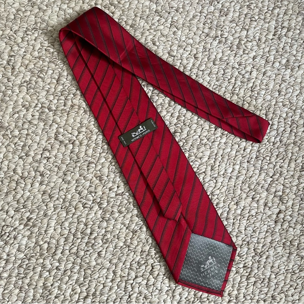 Hermes Red and Black Striped Silk Tie